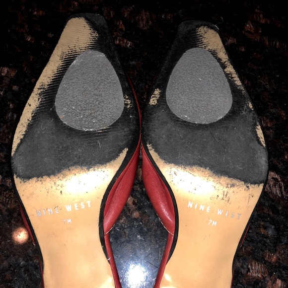 Nine West Red Leather Slip On Heels - Picture 5 of 5